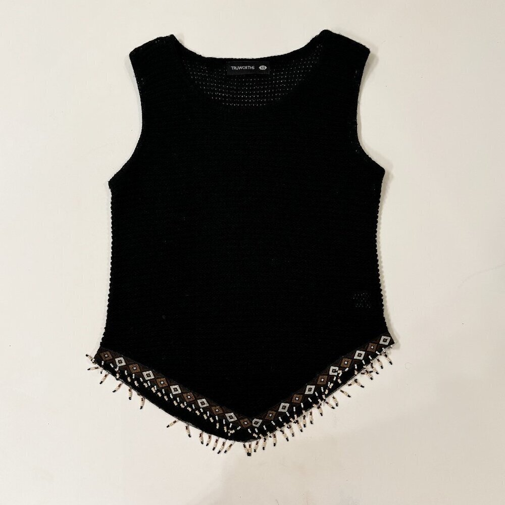 Truworths - Open Knit Sleeveless Top with Tribal Beaded Hemline in Black